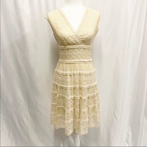 Studio M Tiered Lace Antique White Dress